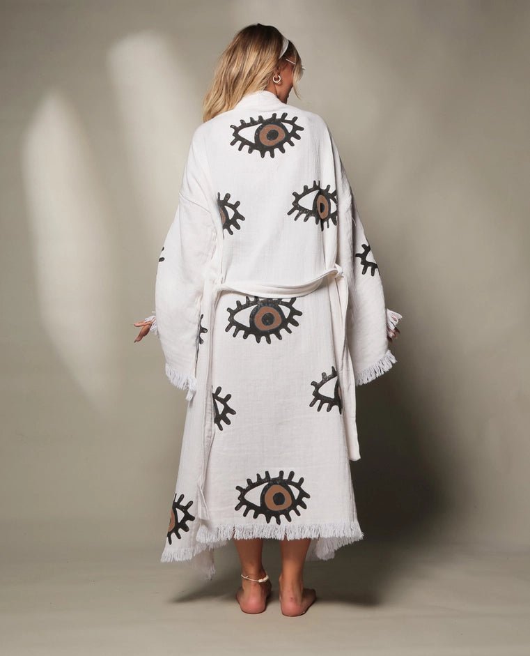 Blue Evil Eye Long Kaftan Kimono - NeptunesBoutique