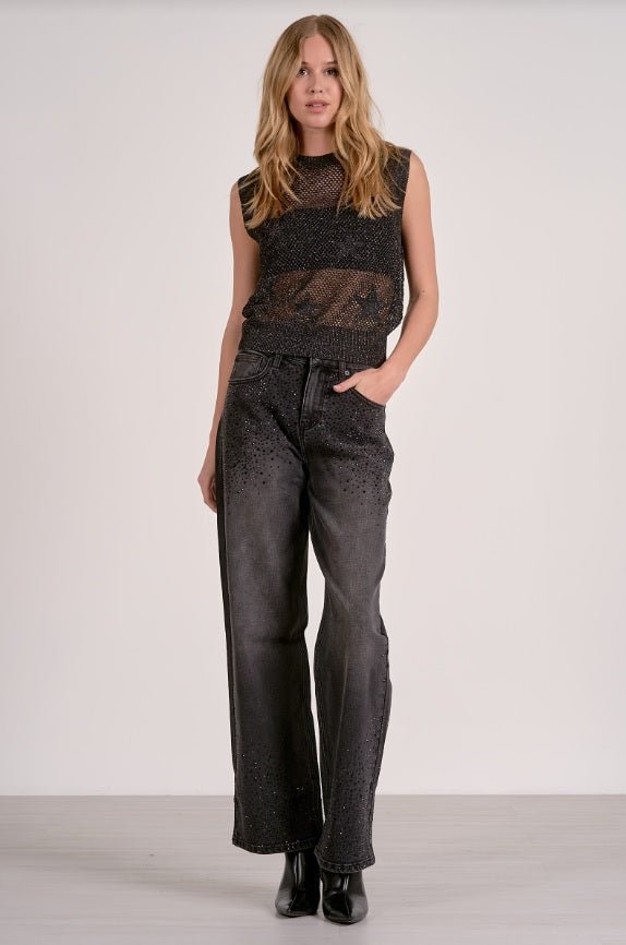 Elan Black Star Print Crewneck - NeptunesBoutique