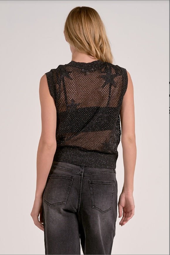 Elan Black Star Print Crewneck - NeptunesBoutique