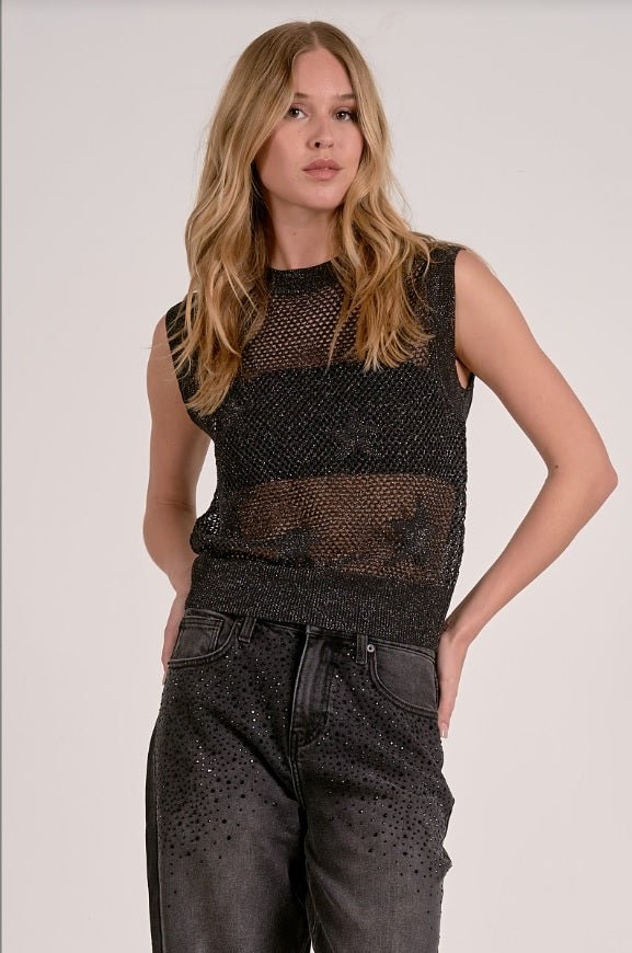 Elan Black Star Print Crewneck - NeptunesBoutique