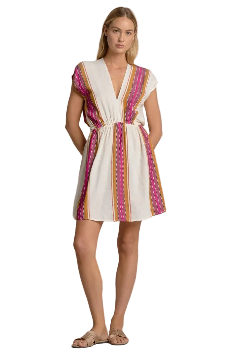 Elan Short Short Sleeve V-Neck Dress Natural Pink Medium