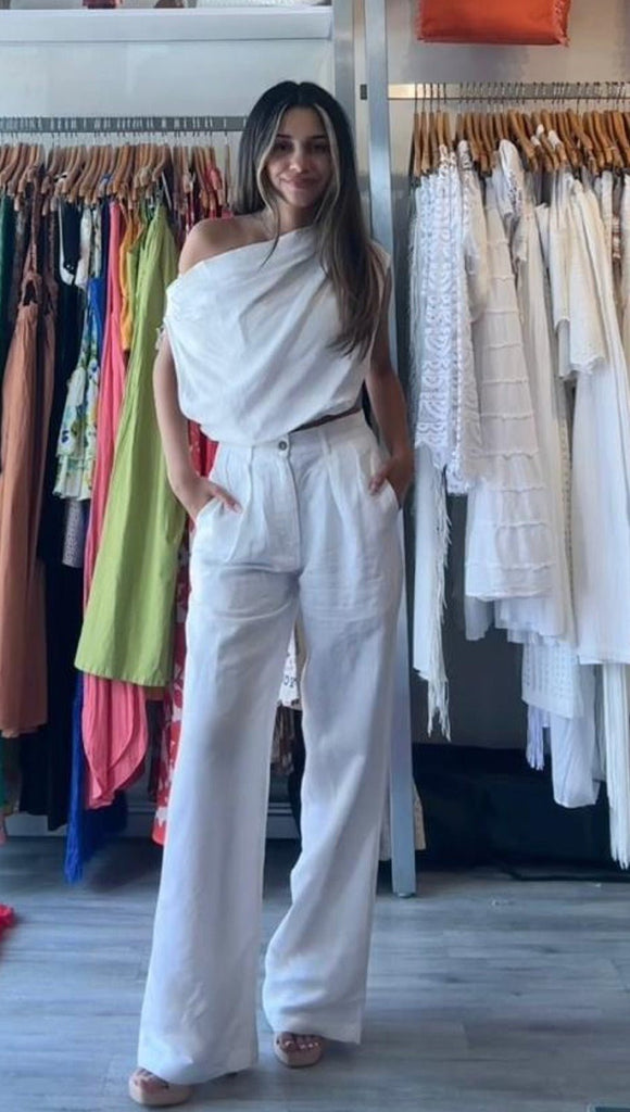 Elan White Pleated Pants - NeptunesBoutique