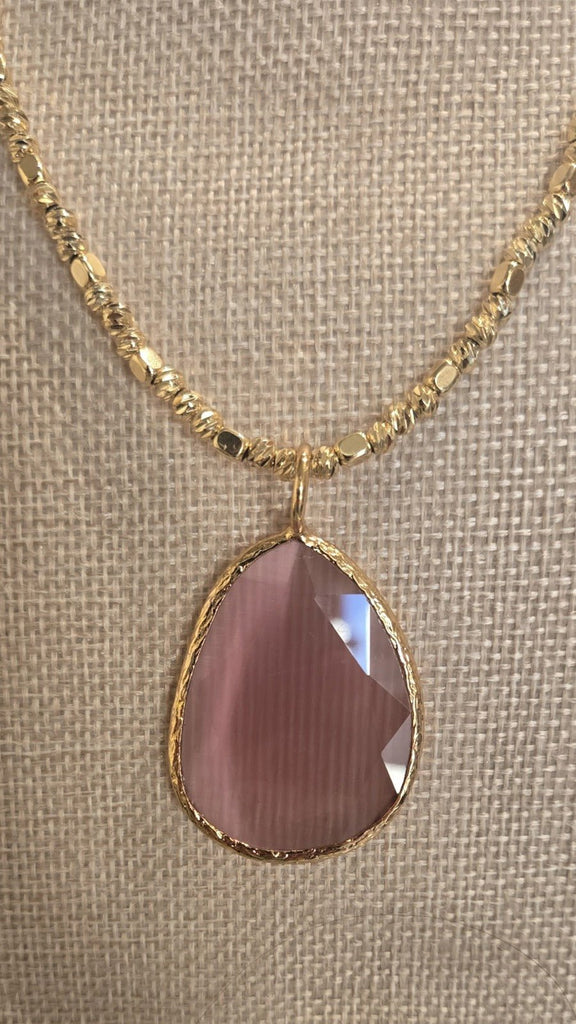 Eve Foxx Cat Eye Pendant Necklace Pink Quartz - NeptunesBoutique