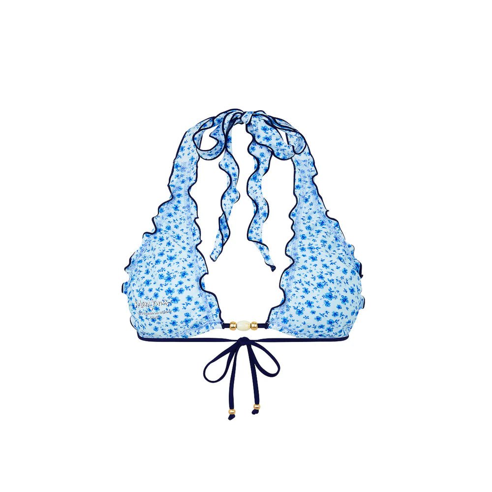 Kulanis Lettuce Edge Halter Bikini Top - Dream Flower - NeptunesBoutique