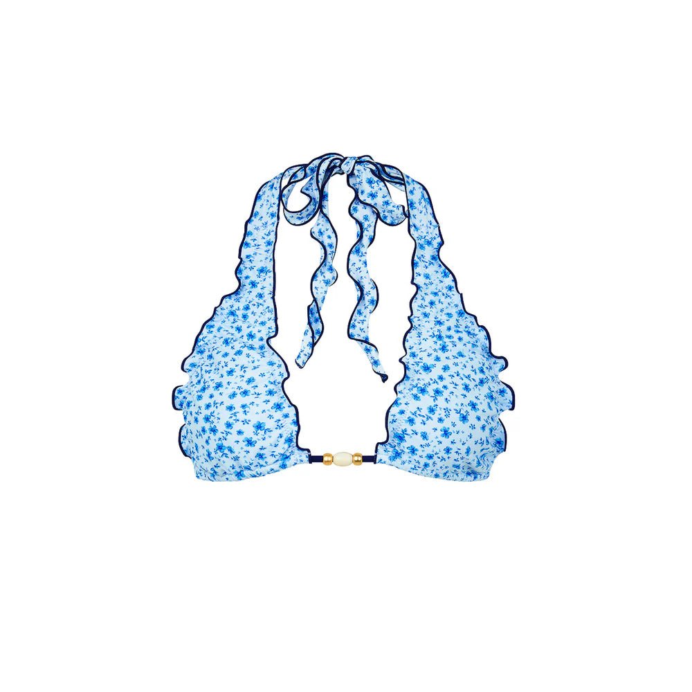 Kulanis Lettuce Edge Halter Bikini Top - Dream Flower - NeptunesBoutique