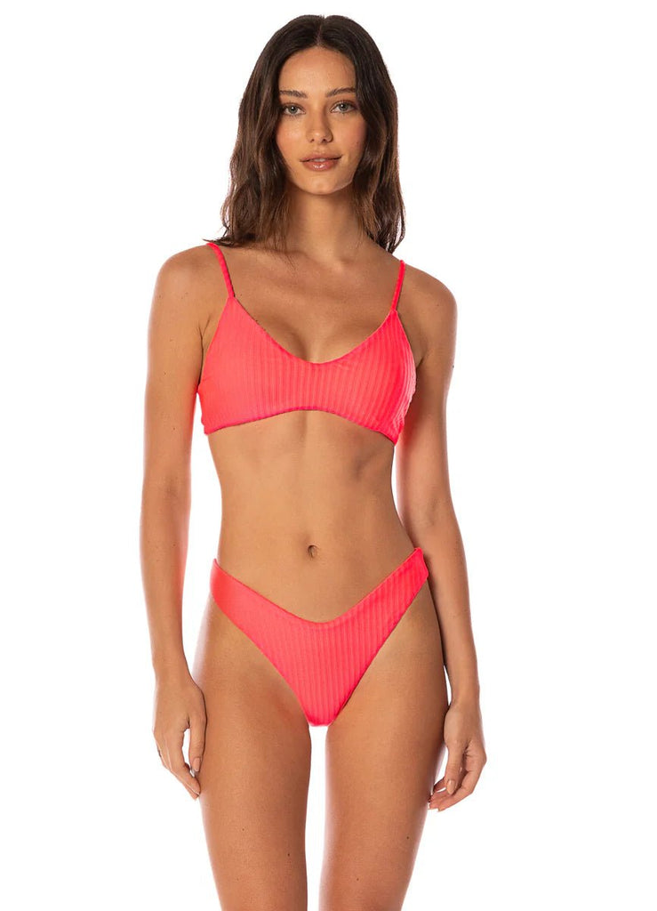 Maaji Flame Coral Liberties Classic Bralette Bikini Top/ Maaji Flame Coral Splendour Regular Rise Thin Side Bikini Bottom - NeptunesBoutique