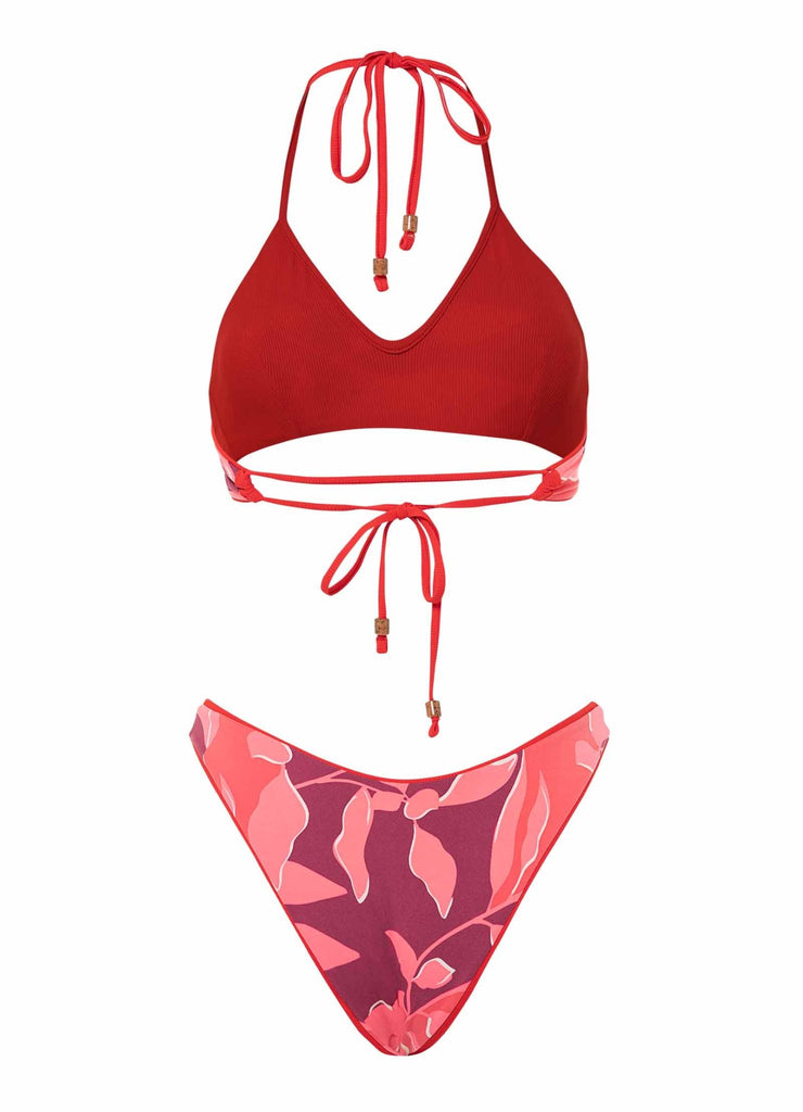 Maaji Scarlet Red River Sporty Bralette Bikini Top / Maaji Scarlet Red Splendour High Leg Bikini Bottom - NeptunesBoutique
