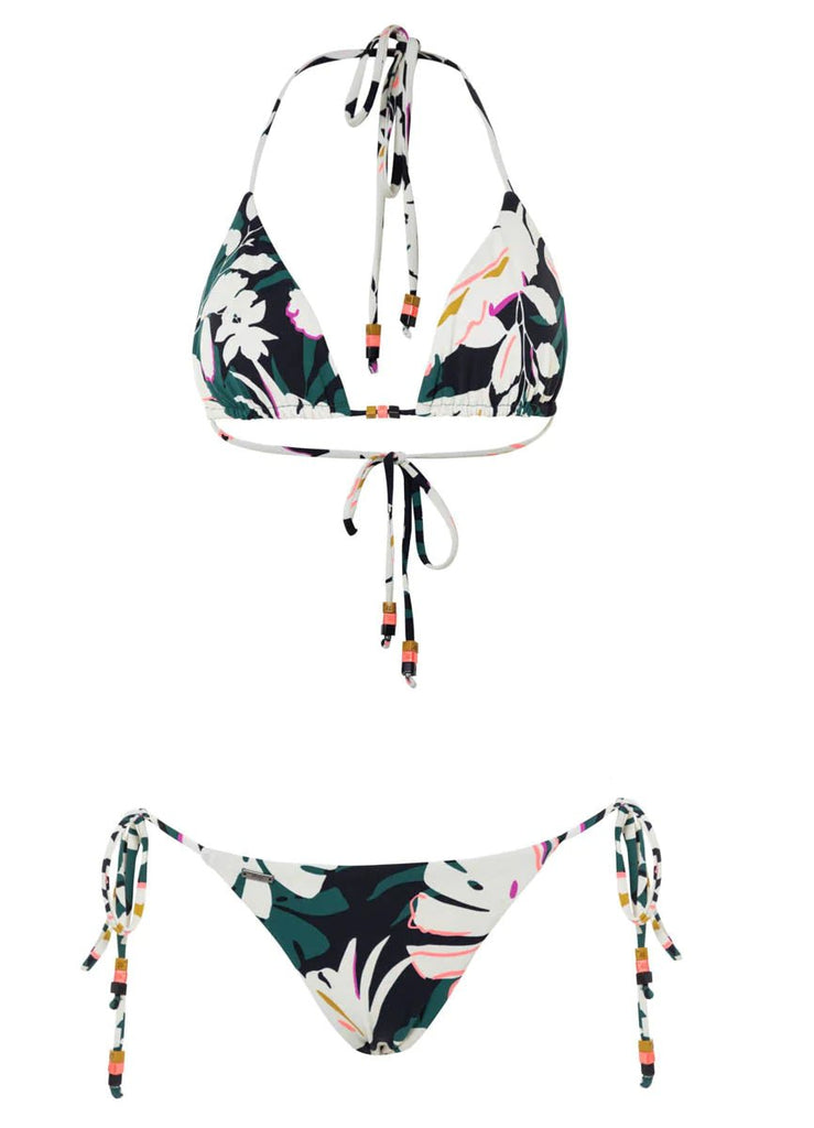 Maaji Tropical Leaves Balmy Sliding Triangle Bikini Top, Tropical Leaves Sunny Tie Side Bikini Bottom - NeptunesBoutique