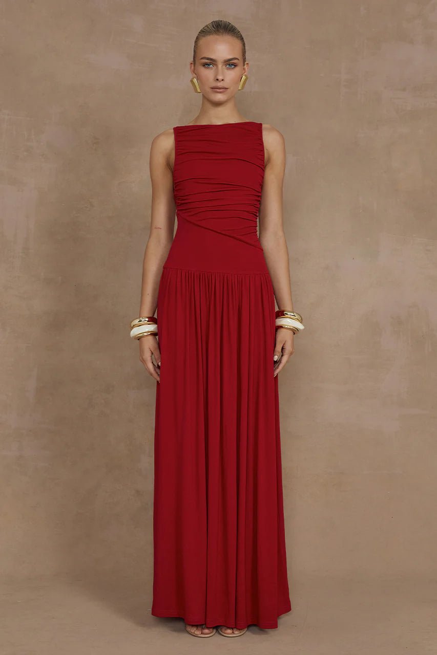 cherry red long dress Elysia Mesh Maxi Dress