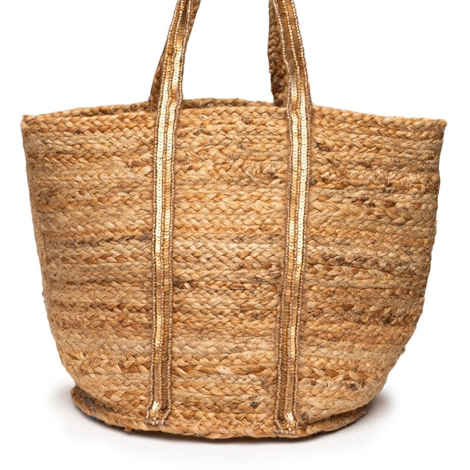 Natural Jute Tote Bag Embroidered Strap - NeptunesBoutique