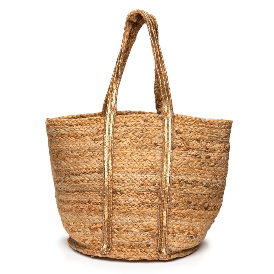 Natural Jute Tote Bag Embroidered Strap - NeptunesBoutique
