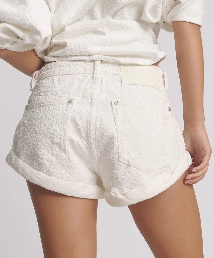 One Teaspoon Bandits Low Waist Denim Shorts - Textured White - NeptunesBoutique