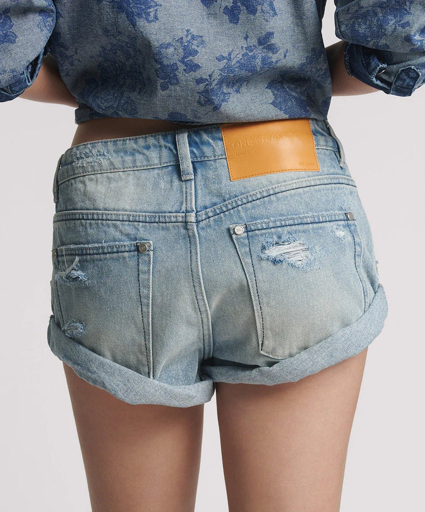 One Teaspoon Bandits Low Waist Messed Up Denim Shorts - Salty Dog Blue - NeptunesBoutique
