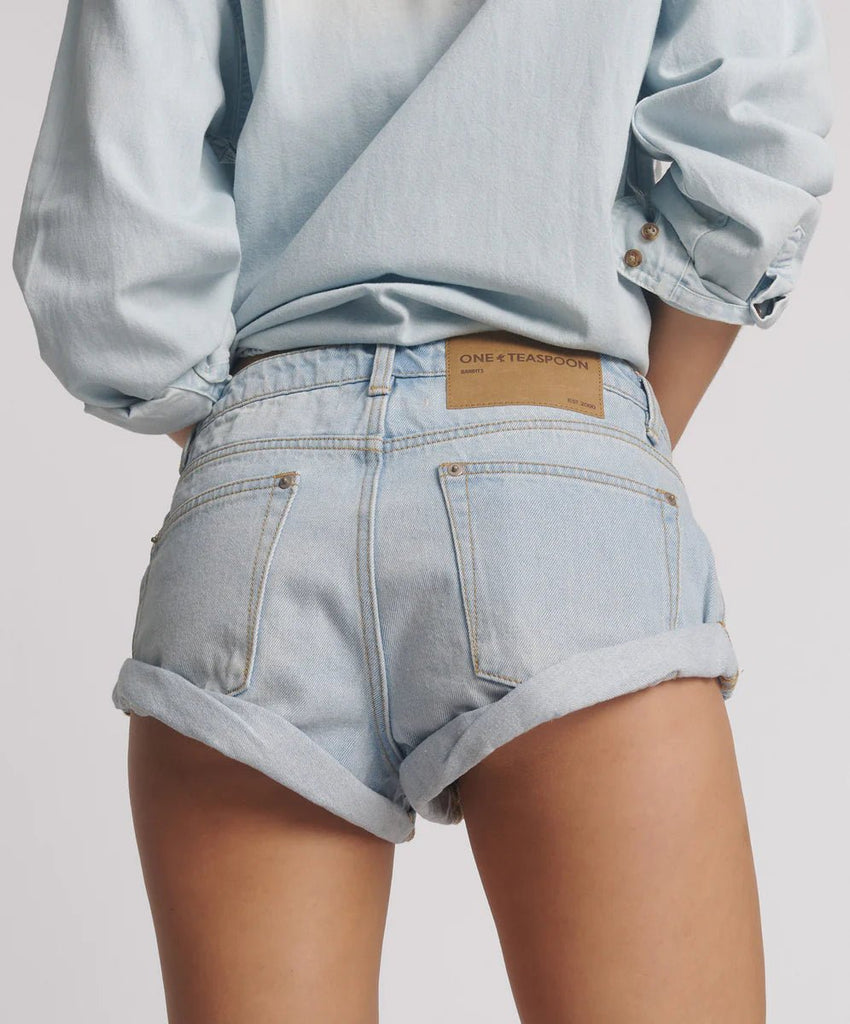 One Teaspoon Cyber Blue Bandits Low Waist Denim Shorts - Cyber Blue - NeptunesBoutique