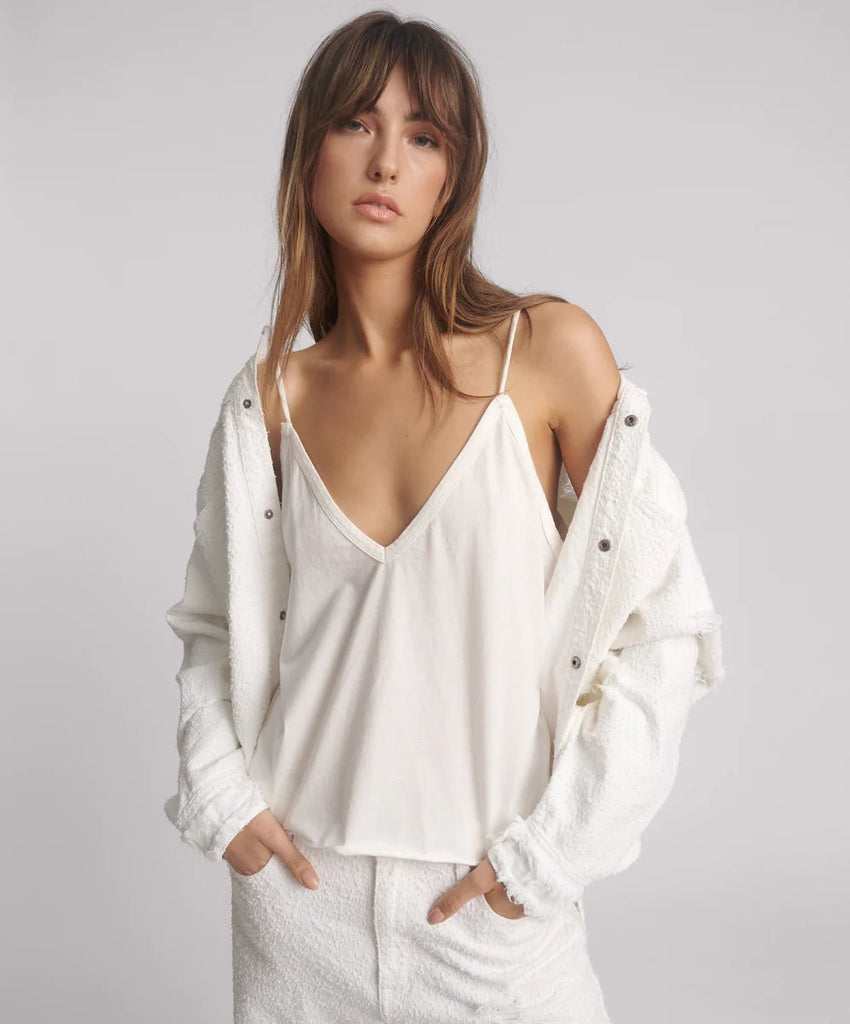 One Teaspoon Deep V Front Singlet - White - NeptunesBoutique