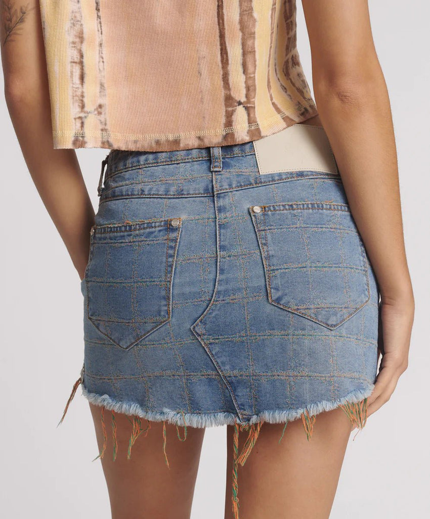 One Teaspoon Junkyard Low Waist Mini Denim Skirt - Tropical Blue - NeptunesBoutique