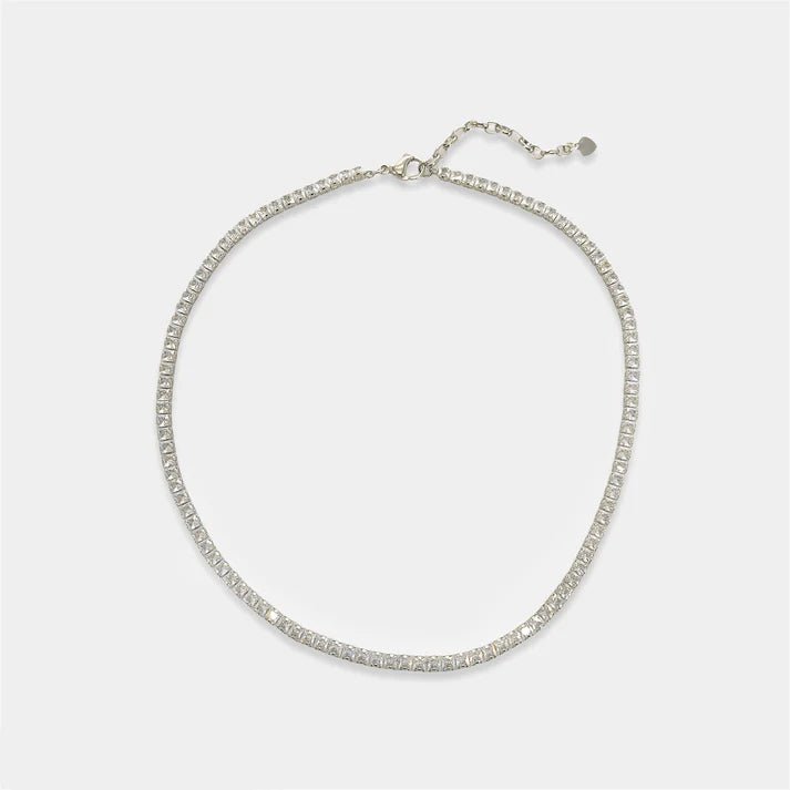 Princess Cut CZ Necklace Rhodium Clear - NeptunesBoutique