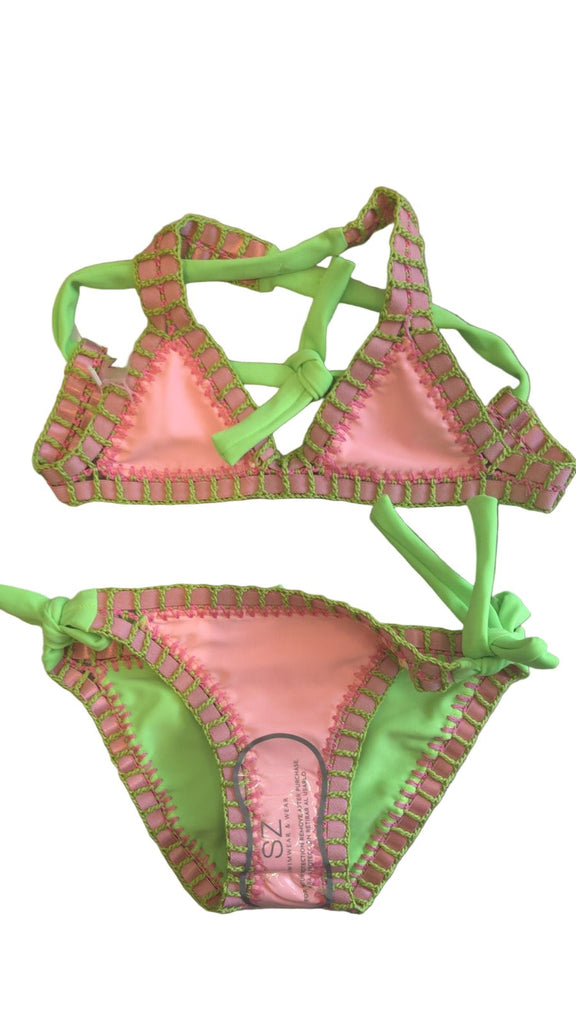 Sabz Kids Stitched Reversible Bikini - Green Pink - NeptunesBoutique