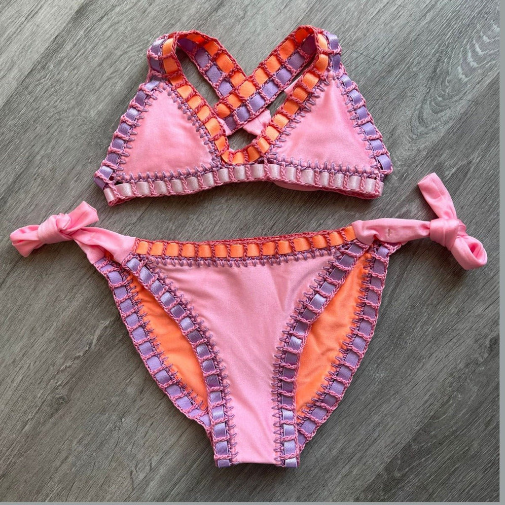 Sabz Kids Stitched Reversible Bikini - Pink Orange - NeptunesBoutique