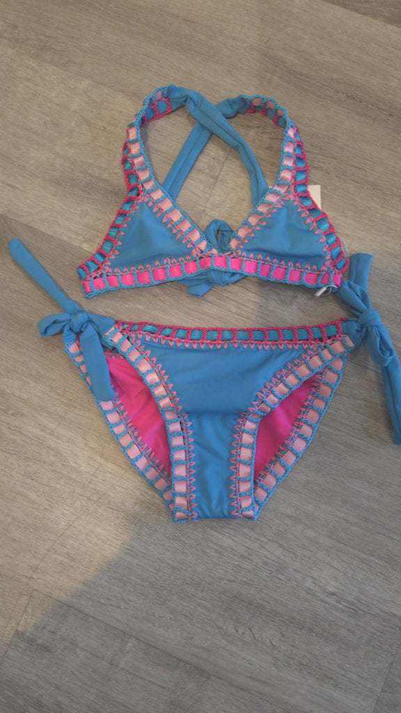 Sabz Kids Stitched Reversible Bikini - Turquoise Fuschia - NeptunesBoutique