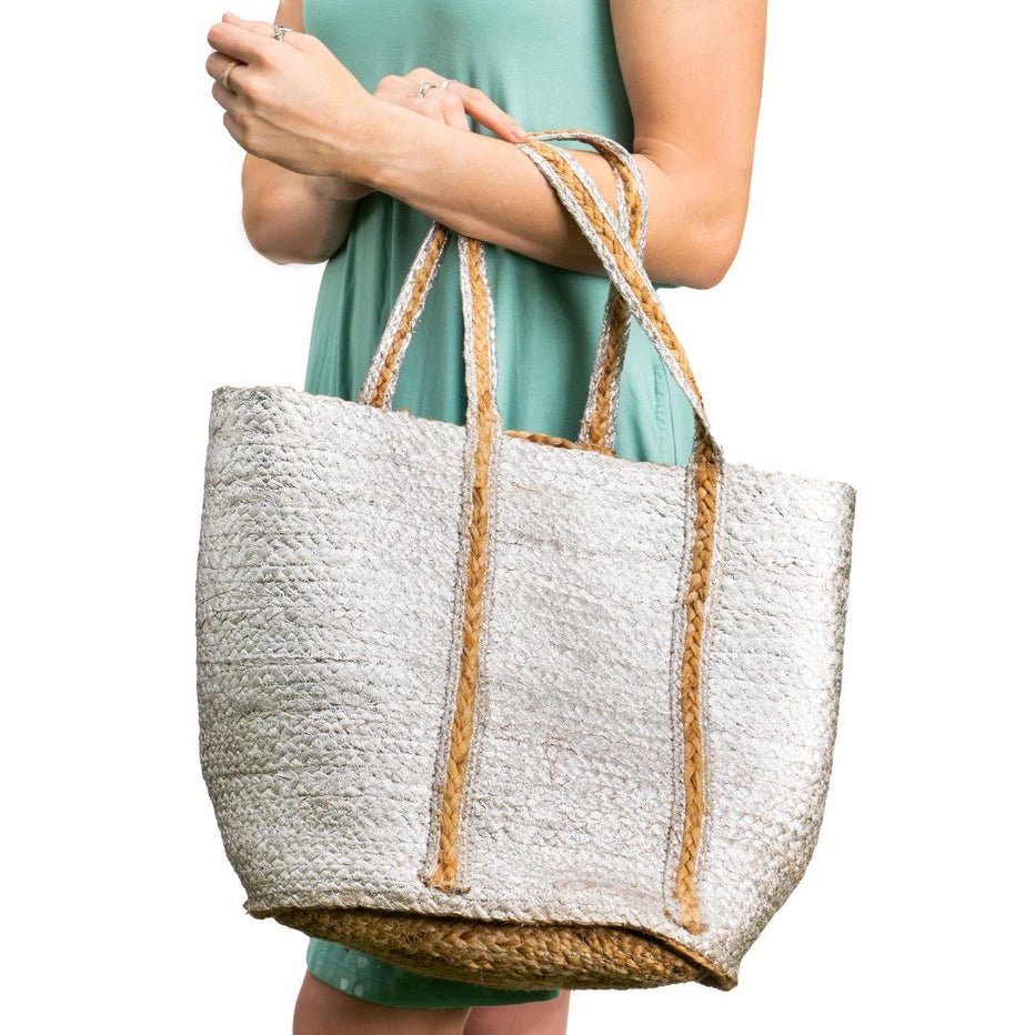 Silver Foil Jute Tote Bag - NeptunesBoutique
