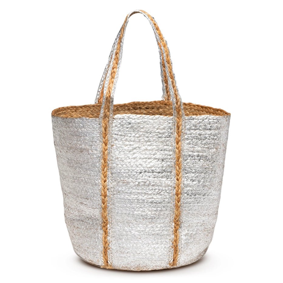 Silver Foil Jute Tote Bag - NeptunesBoutique