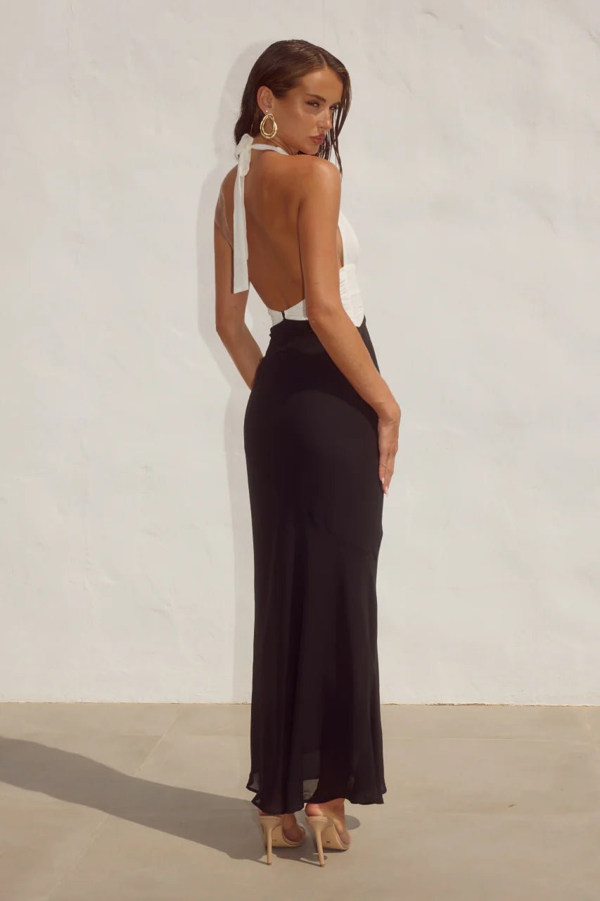 plunge neck maxi dress Tenaya Plunge V Neck Maxi Dress Small / Black