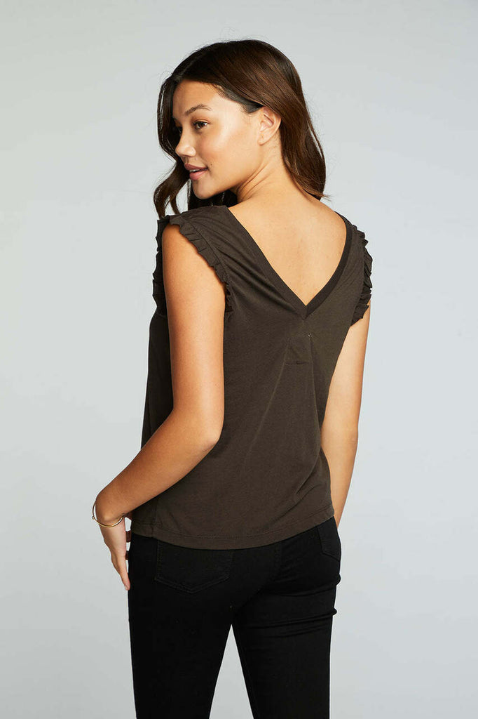 Chaser Recycled Vintage Jersey Double V Ruffle Muscle Tank - NeptunesBoutique