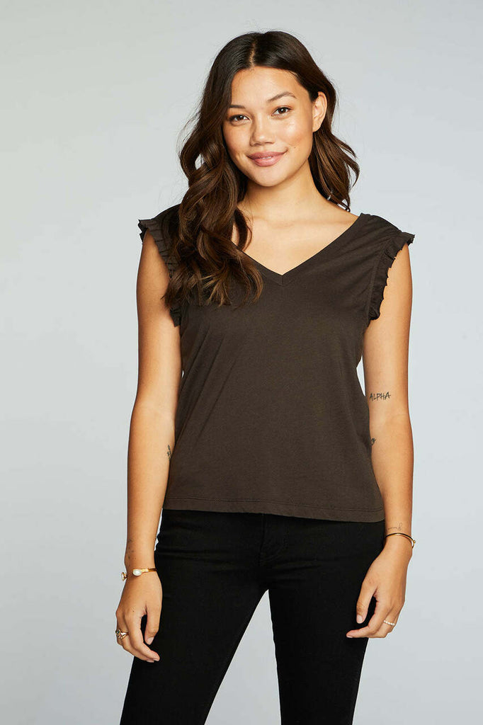 Chaser Recycled Vintage Jersey Double V Ruffle Muscle Tank - NeptunesBoutique