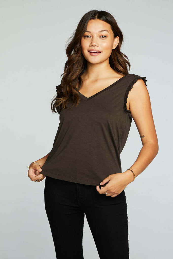 Chaser Recycled Vintage Jersey Double V Ruffle Muscle Tank - NeptunesBoutique