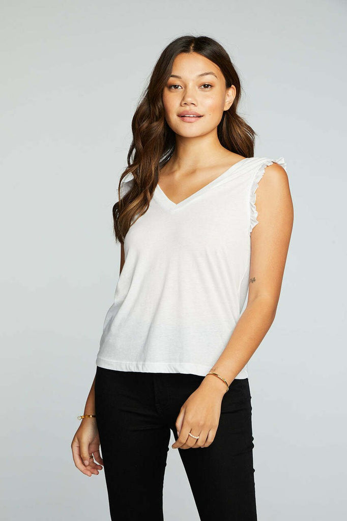 Chaser Recycled Vintage Jersey Double V Ruffle Muscle Tank - NeptunesBoutique