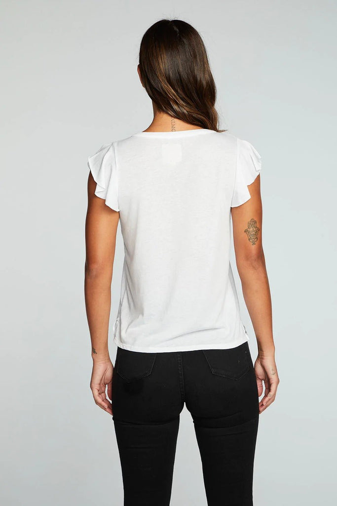 Chaser Recycled Vintage Jersey Flutter Sleeve Snap Front Henley - NeptunesBoutique