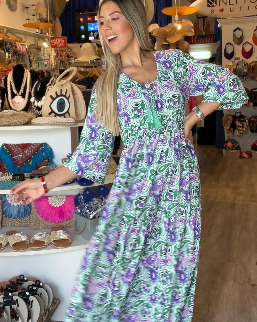 CZ Paisley Print V Neck Maxi Dress - NeptunesBoutique