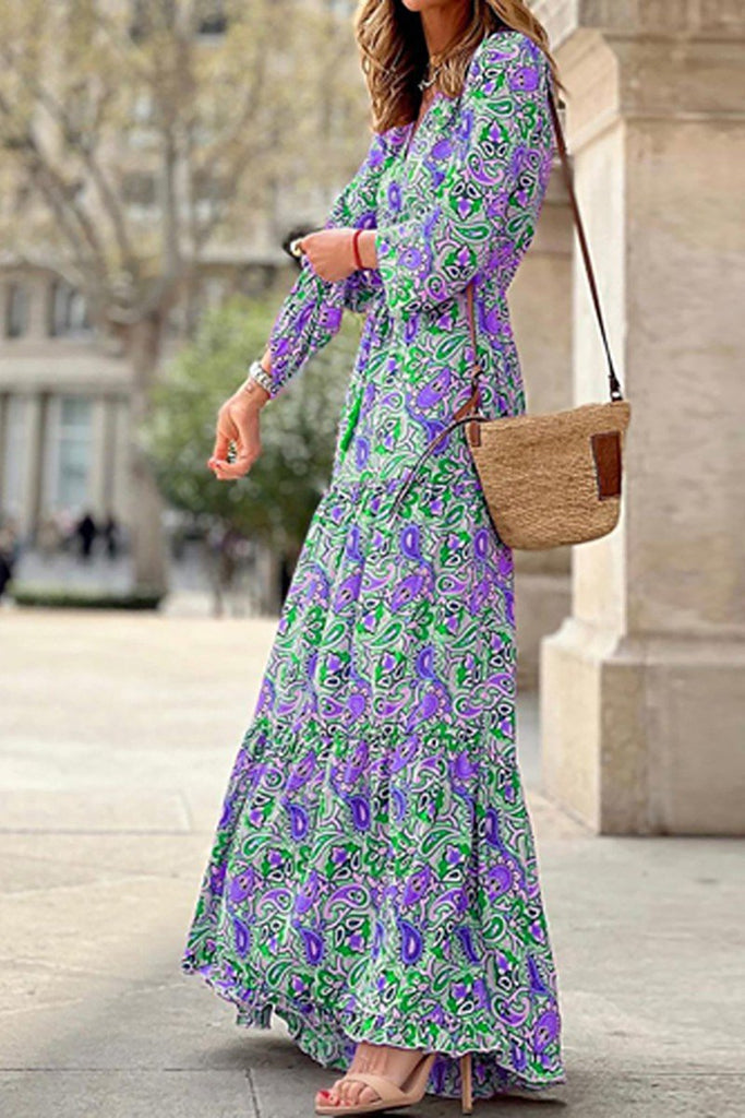 CZ Paisley Print V Neck Maxi Dress - NeptunesBoutique