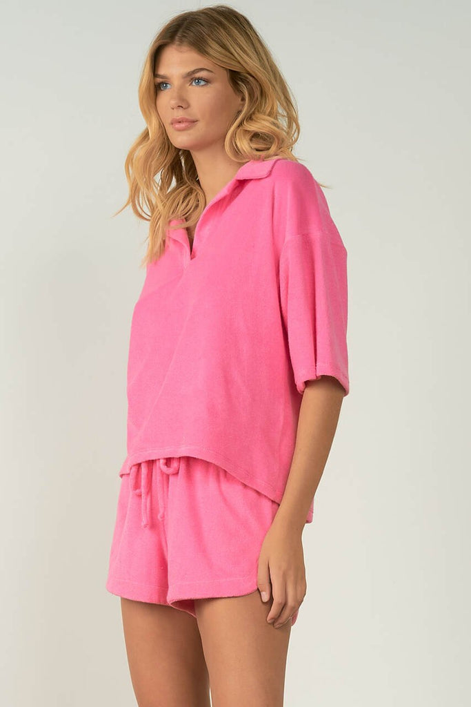 Elan Short Sleeve Top with Elastic Waist - Fuschia - NeptunesBoutique