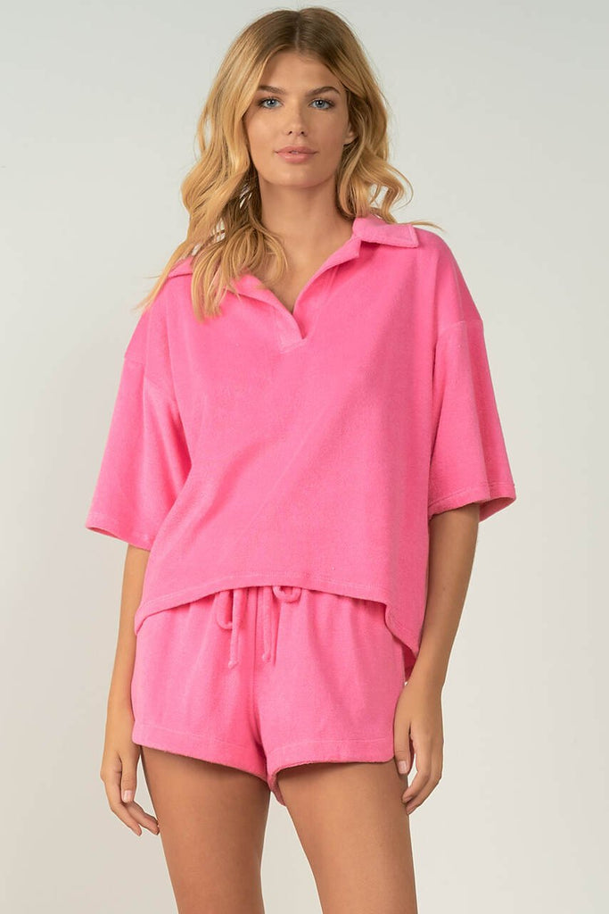 Elan Short Sleeve Top with Elastic Waist - Fuschia - NeptunesBoutique