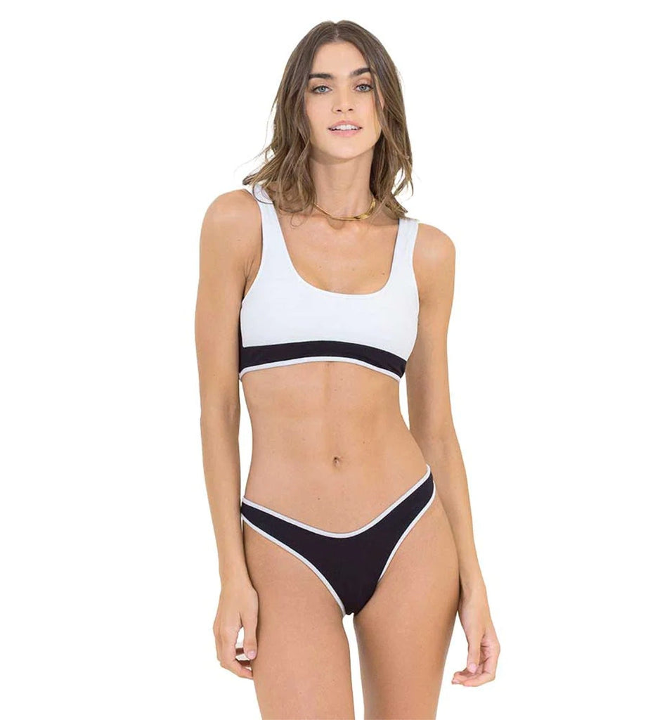 Maaji Black Tulip Kiss Sporty Bralette Top, Black Tulip Splendid Double V Leg High Bottom - NeptunesBoutique