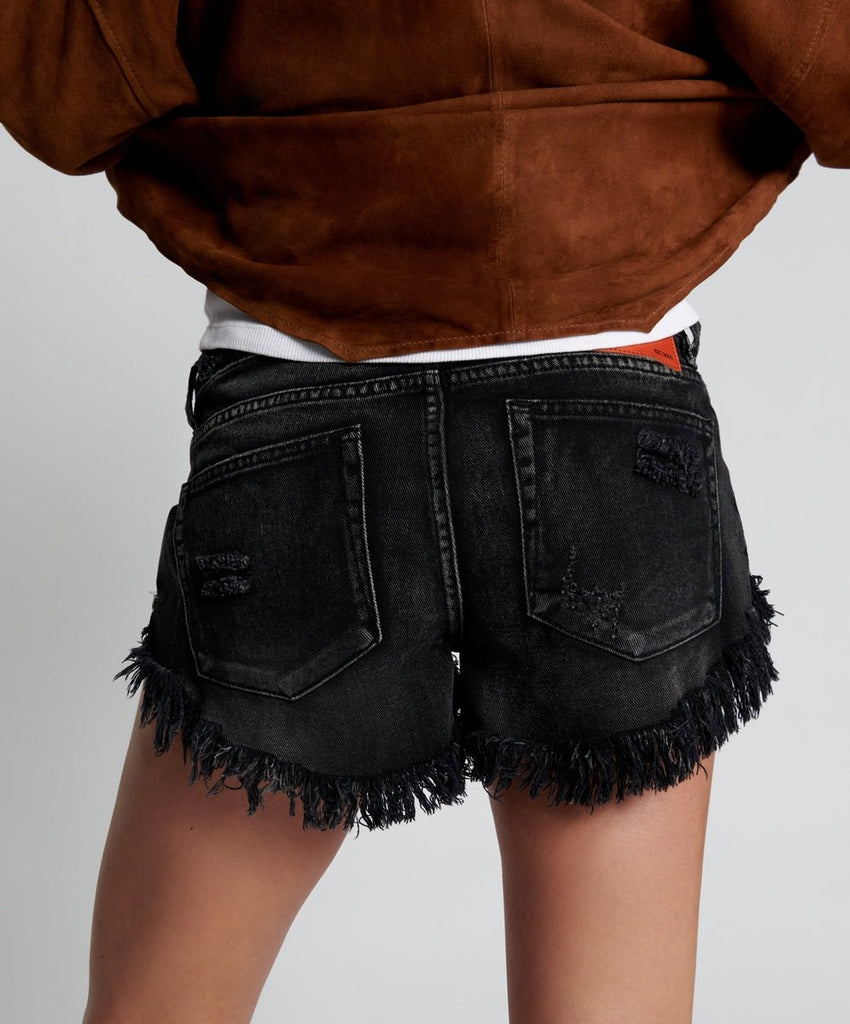 One Teaspoon Faded Black Dukes Low Waist Mini Denim Shorts - NeptunesBoutique