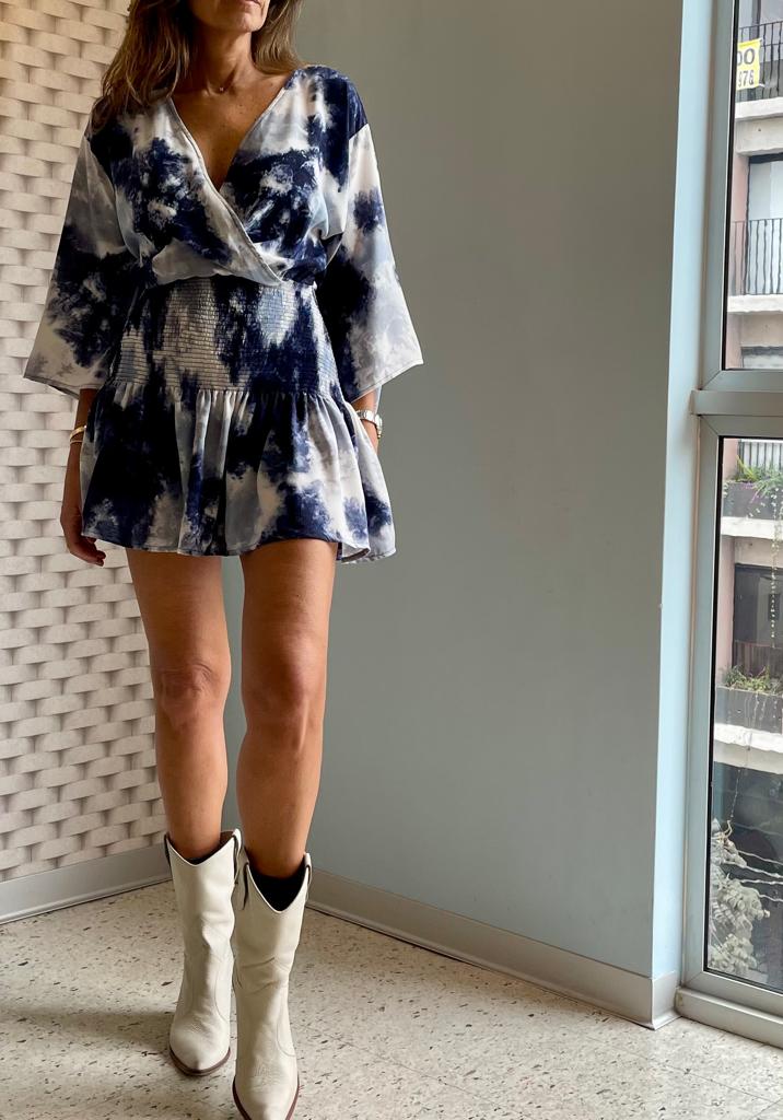 Sabz Mar Dress Blue Tie Dye Medium