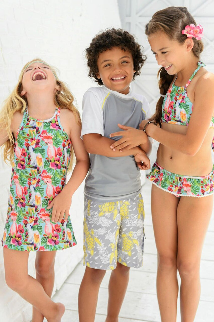 Snapper Rock Grey with Yellow Piping S/L Rash Top - NeptunesBoutique