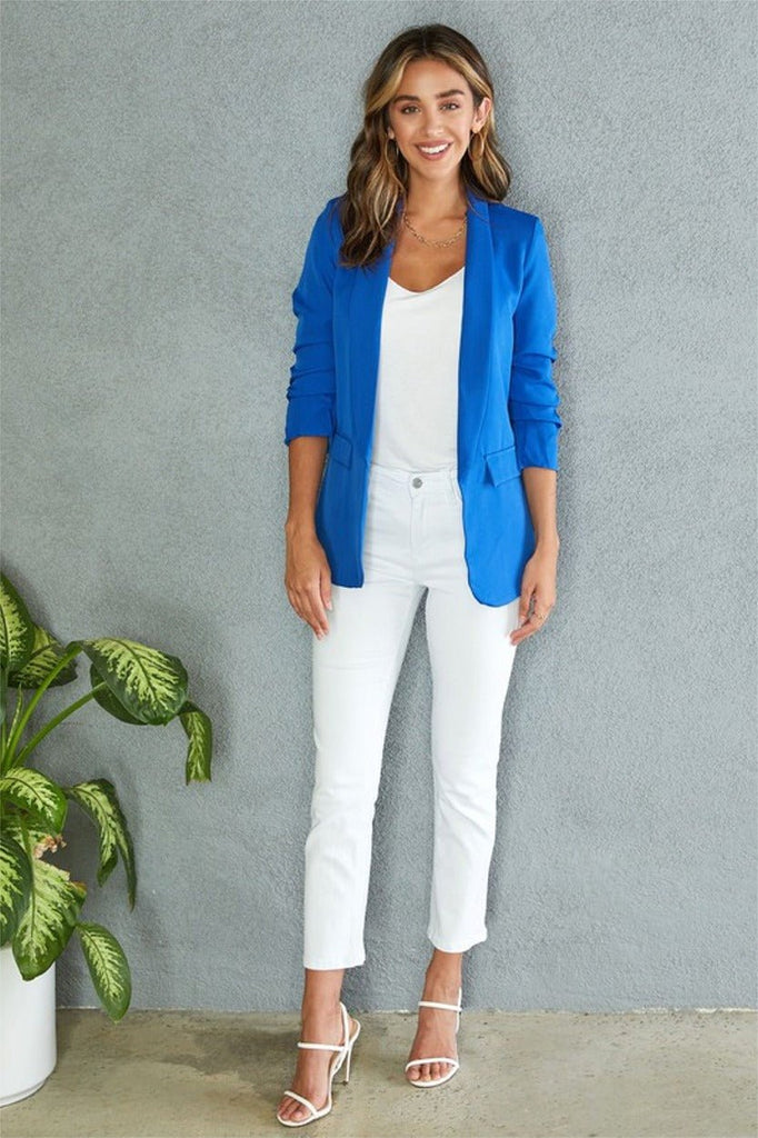 VE Ruched Sleeve Blazer (Colors Available) - NeptunesBoutique