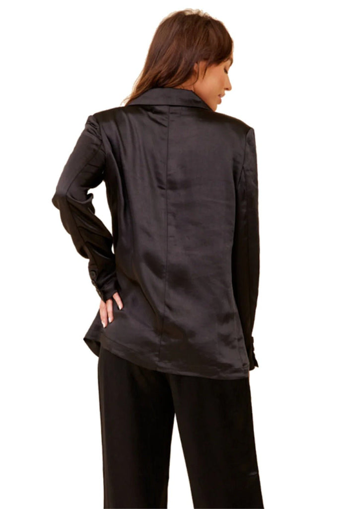 Vintage Havana Black Heavy Satin Blazer - NeptunesBoutique