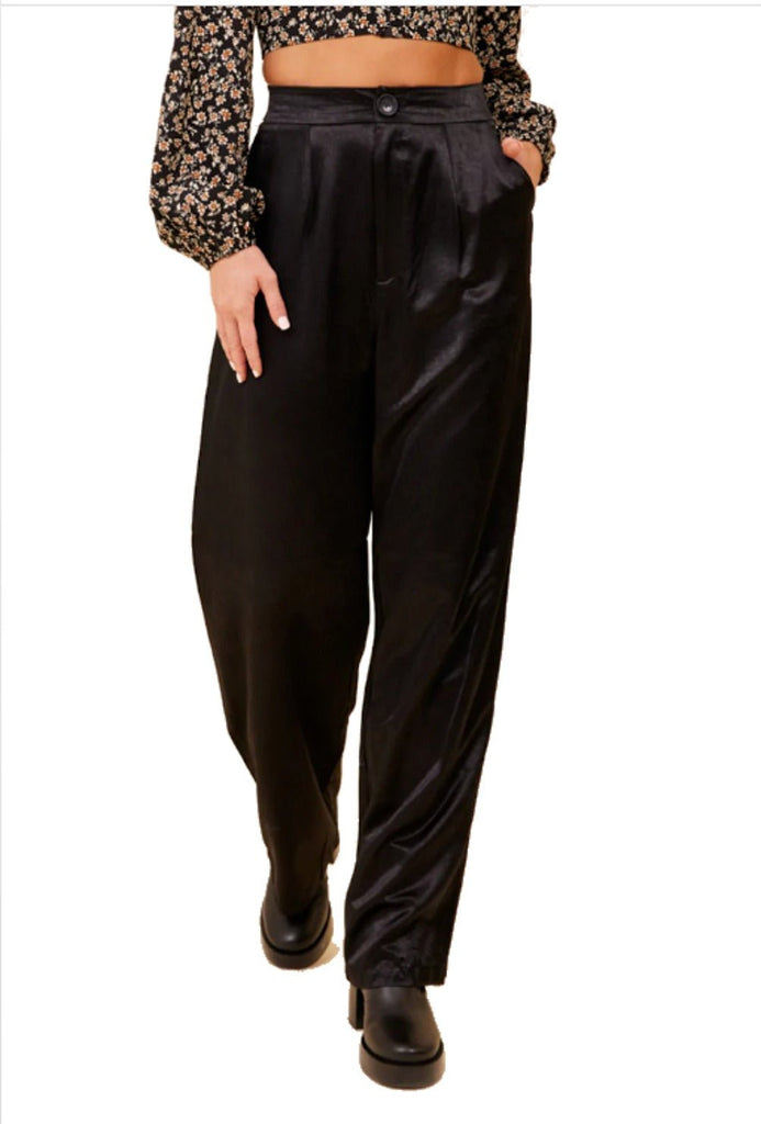 Vintage Havana Black Heavy Satin Trouser - NeptunesBoutique