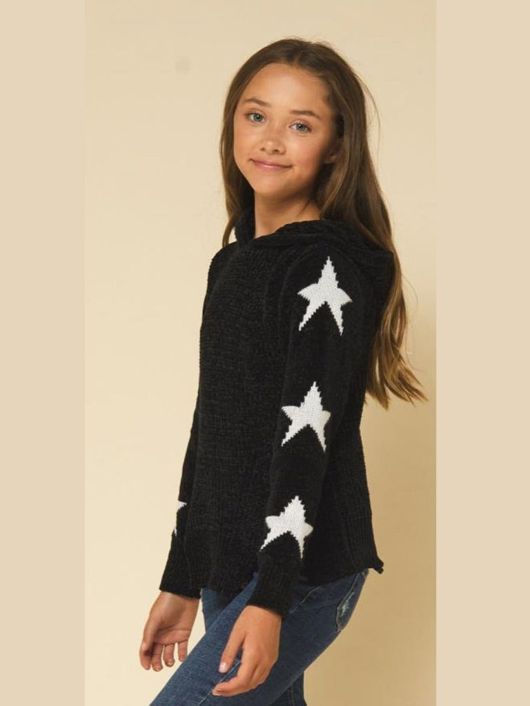 Vintage Havana Girls' Chenille Hooded Star Sweater - Black - NeptunesBoutique