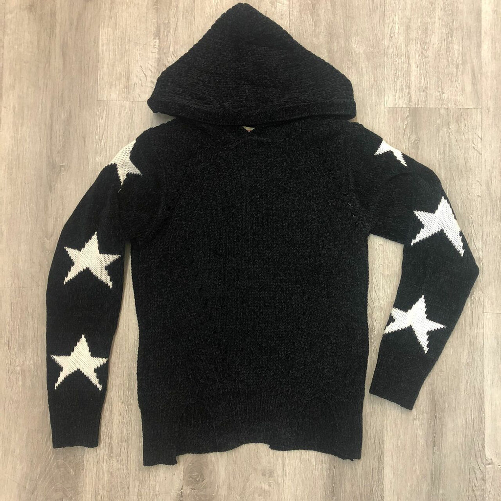 Vintage Havana Girls' Chenille Hooded Star Sweater - Black - NeptunesBoutique