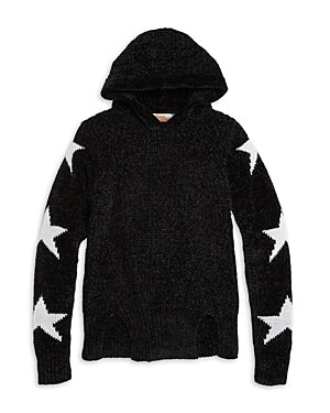 Vintage Havana Girls' Chenille Hooded Star Sweater - Black - NeptunesBoutique