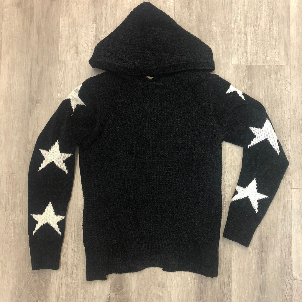 Vintage Havana Girls' Chenille Hooded Star Sweater - Black - NeptunesBoutique