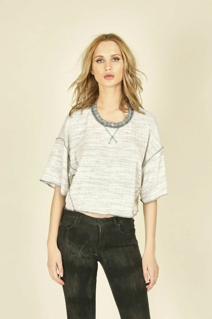 Vintage Havana Heather Light Grey Thermal Rib Top - NeptunesBoutique