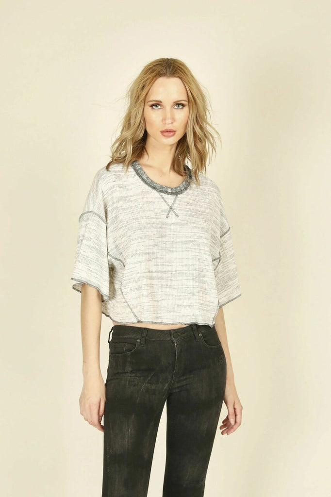 Vintage Havana Heather Light Grey Thermal Rib Top - NeptunesBoutique