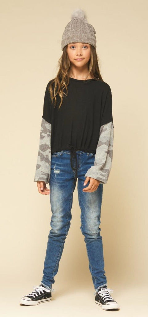 Vintage Havana Kids Black Color Block Drawstring Top - NeptunesBoutique